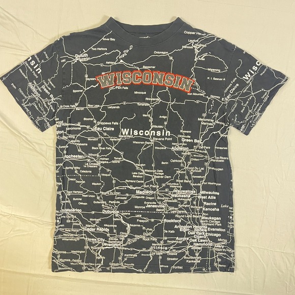 American Crown Other - Vintage 90s American Crown Wisconsin All Over Print Map T Shirt Men Medium Black